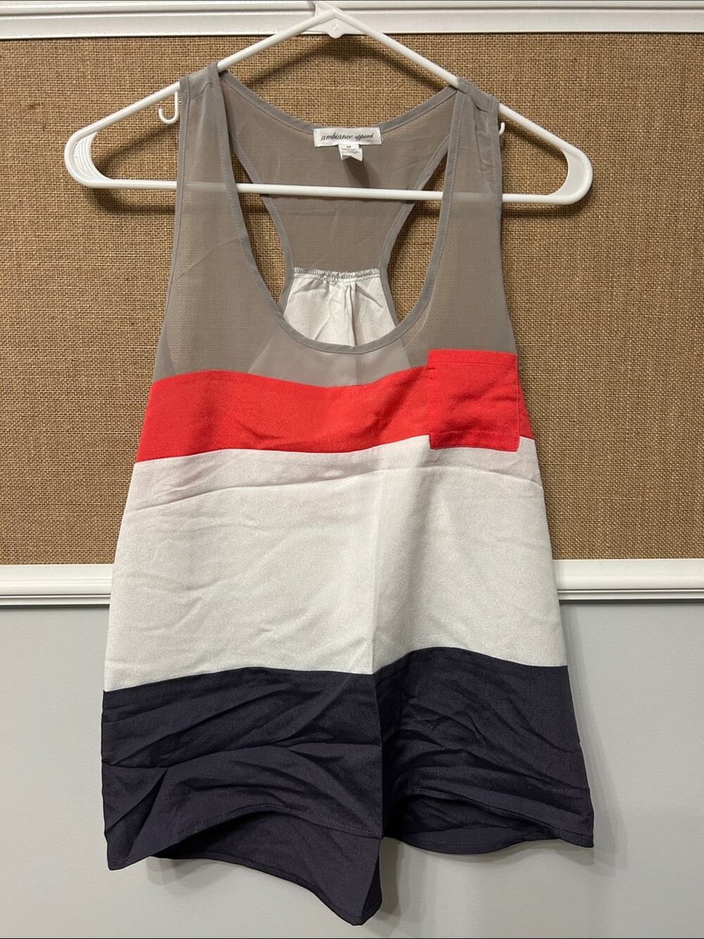 Ambiance Colorblock Mesh Racerback Tank - Gray, Red, White, Navy